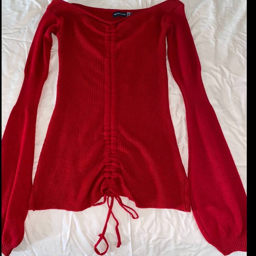 Red ruched knitted dress